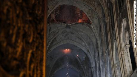 The smoldering roof of the cathedral. 