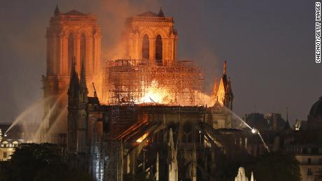 Fire caused Notre Dame's spire to collapse as people watched on horrified. 