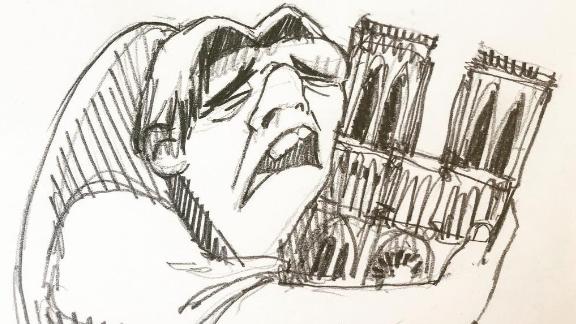 Quasimodo Cradling His Beloved Notre Dame Is How One Artist Drew Her Response To The Cathedral Fire Cnn