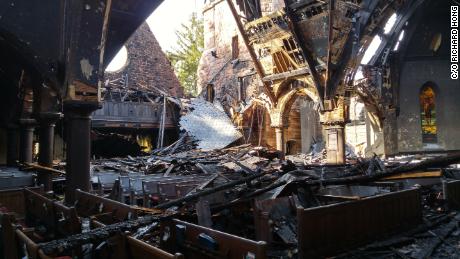 The sanctuary of First Presbyterian Church of Englewood after it suffered a fire during Holy Week in 2016.