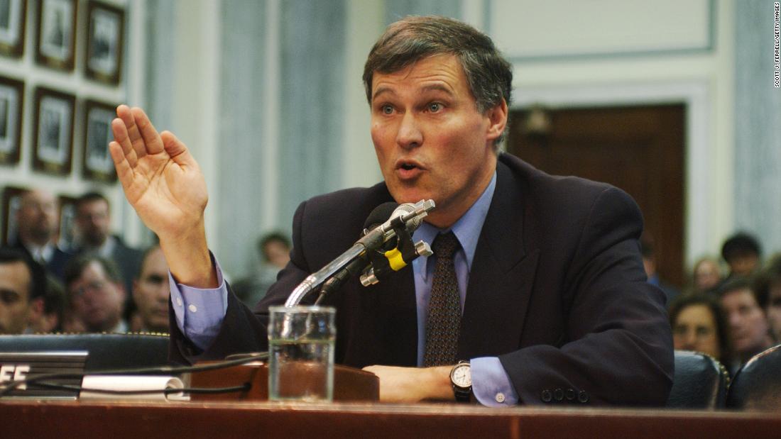 Inslee testifies to the Senate Commerce Committee during a hearing on global warming in 1993. Inslee has focused on climate change for decades, and he compares tackling the issue to President John F. Kennedy&#39;s focus on going to the moon.