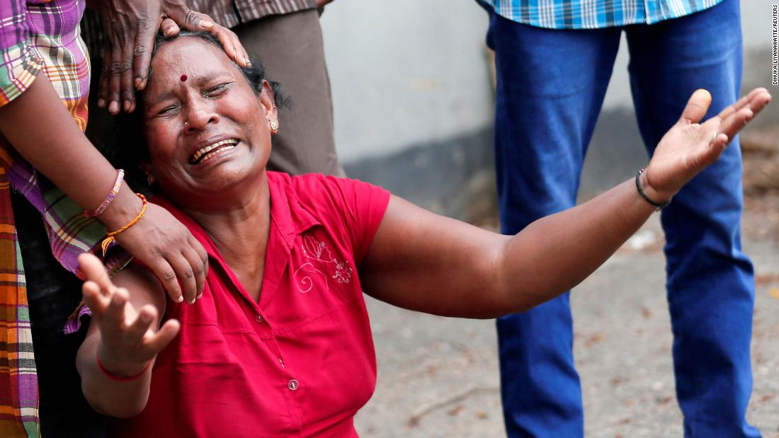 A woman is in tears after a deadly bomb blast at St. Anthony&#39;s Shrine in Sri Lanka&#39;s capital, Colombo, on Sunday.