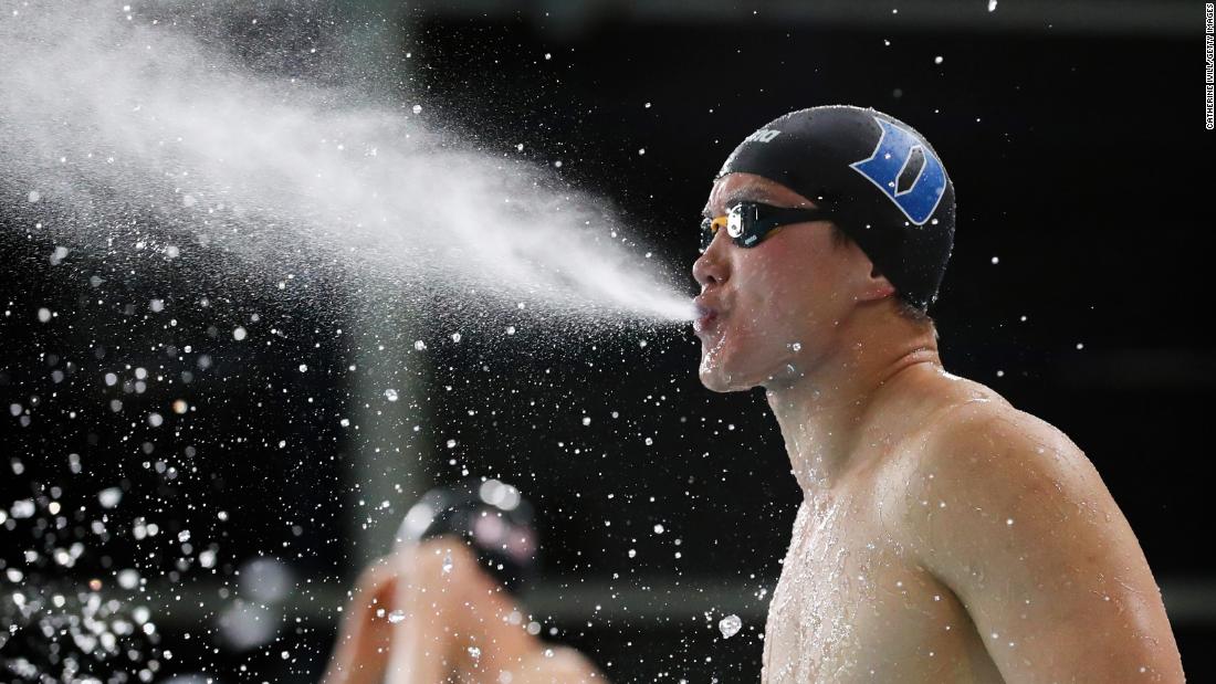 Yusake Legard blows water as he prepares for the Men&#39;s 50m Freestyle heats during Day Five of the British Swimming Championships on Saturday, April 20, in Glasgow.