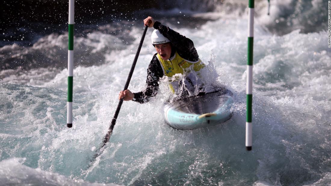 Emily Davies races down the rapids during the Women&#39;s Canoe Single competition during the GB Senior and Olympic Selection Races in London on Saturday, April 20.