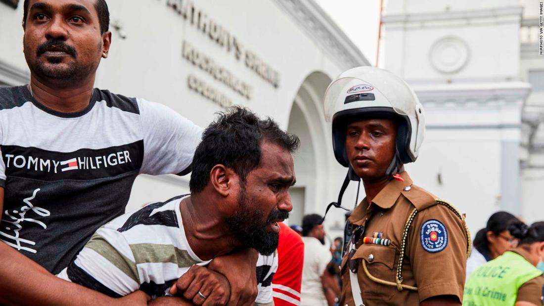 A man mourns after viewing the body of a dead relative killed in the bomb explosion at St. Anthony&#39;s Church in Colombo on Sunday, April 21.