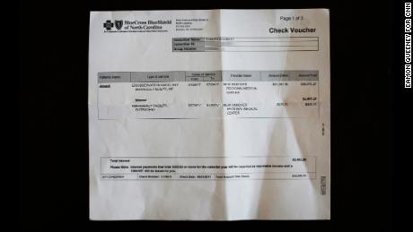 A check voucher for Joseph Hockett. In August 2017, he received a massive insurance check for more than $30,000. Image altered to blur personal details.