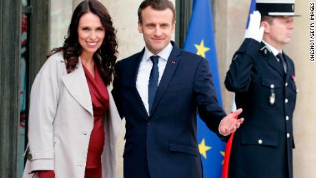 French President Emmanuel Macron welcoming New Zealand Prime Minister Jacinda Ardern to a meeting last year in Paris. 