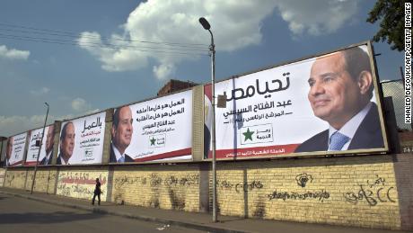 Posters of then-candidate Abdel Fattah el-Sisi in Cairo in May 2014. 