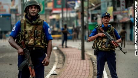 Sri Lankan security personal patrol in Colombo on April 23, 2019, two days after bomb attacks at churches and hotels left more than 250 people dead.