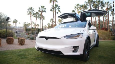 A Tesla Model X is displayed in Indian Wells, California.