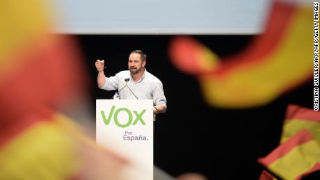 Presidential candidate for the Spanish far-right party Vox, Santiago Abascal, delivers a speech during a campaign rally in Seville on April 24, 2019 ahead of the April 28 general election. (Photo by CRISTINA QUICLER / AFP)        (Photo credit should read CRISTINA QUICLER/AFP/Getty Images)