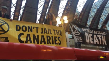 The action at Canary Wharf is the second time protesters have targeted the station