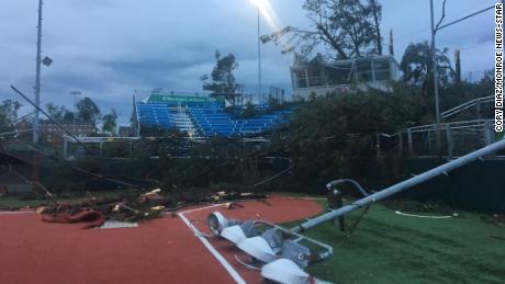 The storm left damage and debris at Louisiana Tech&#39;s softball field.