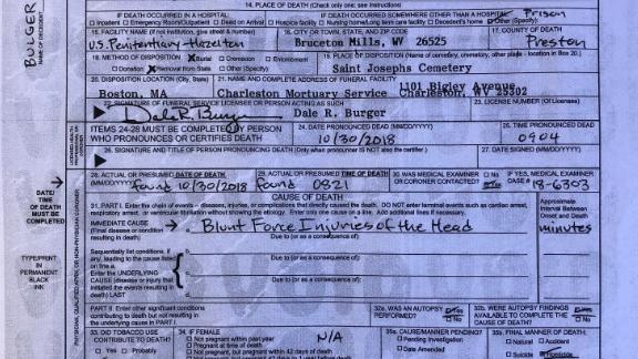 Whitey Bulgers Death Certificate Says He Died From Blunt Force Injuries To The Head Cnn 