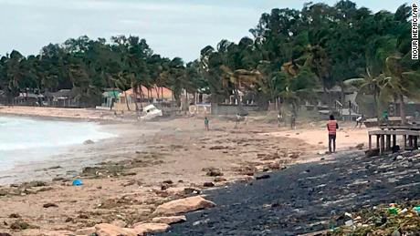 This photo supplied by World Food Programme shows the Wimbi Beach in Pemba, Mozambique, after Cyclone Kenneth made landfall Friday, April 26, 2019. At least one person is reported dead and homes have been destroyed after the powerful cyclone struck northern Mozambique and continues to dump rain on the region, with the United Nations warning of &quot;massive flooding.&quot; Cyclone Kenneth arrived just six weeks after Cyclone Idai tore into central Mozambique, killing more than 600 people and displacing scores of thousands. (Nour Hemeci/World Food Programme via AP)