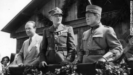 Photo taken during Ryniewicz&#39;s visit to one of the camps of Polish soldiers in Switzerland (between 1940-1945) in the capacity of the Head of the Political Division of the Polish Legation (Archivum Helveto-Polonicum, Fribour).