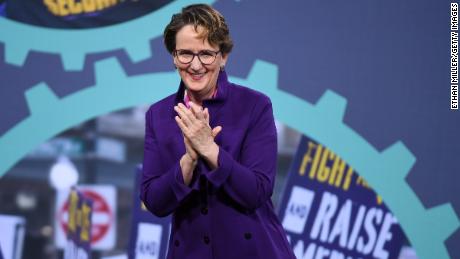 International President of the Service Employees International Union Mary Kay Henry speaks at the National Forum on Wages and Working People: Creating an Economy That Works for All at Enclave on April 27, 2019 in Las Vegas, Nevada. (Photo by Ethan Miller/Getty Images)