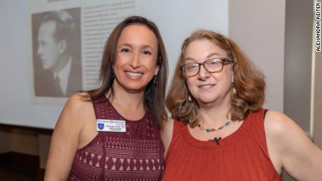 Alexandra Reiter (formerly MacMurdo), left, and Heidi Fishman, right, speaking at Georgia Highlands College where Reiter is a professor.