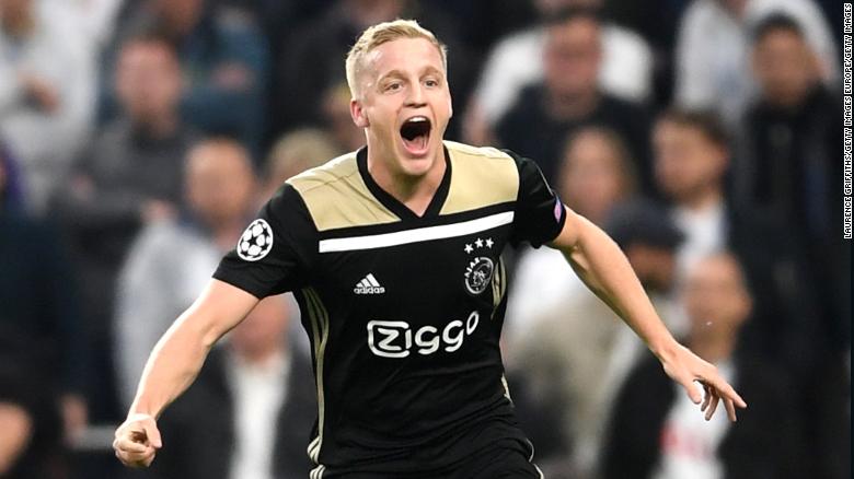 Donny van de Beek celebrates his winning goal for Ajax.