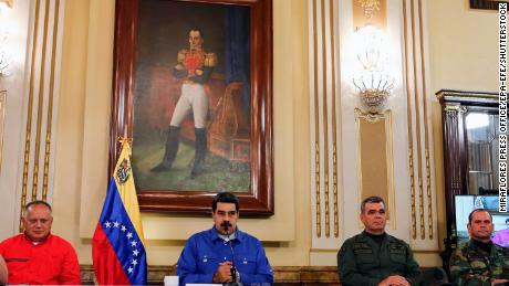 Venezuelan President Nicolas Maduro gives an address transmitted on radio and television from Caracas, Venezuela.