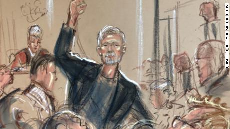 An artist&#39;s impression of Julian Assange in court on Wednesday during a sentencing hearing over breaching UK bail conditions in 2012. 