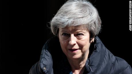 British Prime Minister Theresa May leaves Number 10 Downing Street for Prime Minister&#39;s Questions in Parliament on May 1.