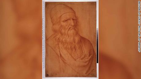 A portrait of Leonardo da Vinci from the 16th century by Giovanni Ambrogio Figino, drawn in red chalk.