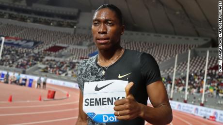 Semenya celebrates after winning the women&#39;s 800m during the IAAF Diamond League competition on May 3, 2019 in Doha. 