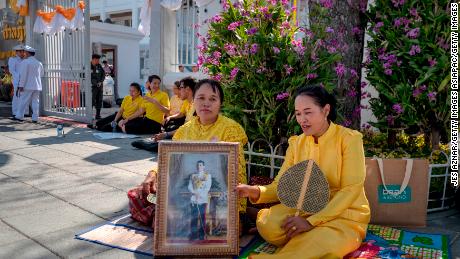 Crowds gather near the Royal Palace to wait for the arrival of King Maha Vajiralongkorn on May 4, 2019 in Bangkok, Thailand. 