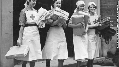 British Red Cross nurses in more &quot;traditional&quot; outfits, during World War II.