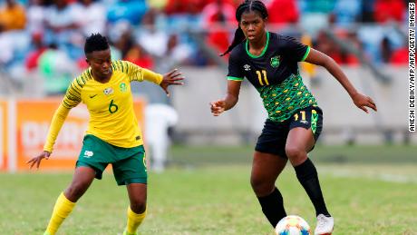 Jamaica&#39;s forward Khadija Shaw (right) is expected to make an impact in France. 