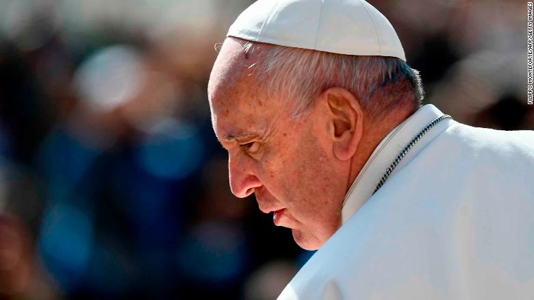 Pope Francis looks on upon his arrival for the weekly general audience on May 8, 2019 at St. Peter&#39;s square in the Vatican. (Photo by Filippo MONTEFORTE / AFP)        (Photo credit should read FILIPPO MONTEFORTE/AFP/Getty Images)