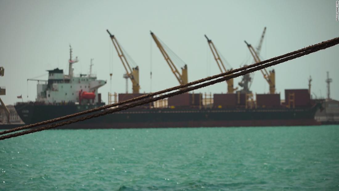 A ship at the docks in Hodeidah, Yemen.