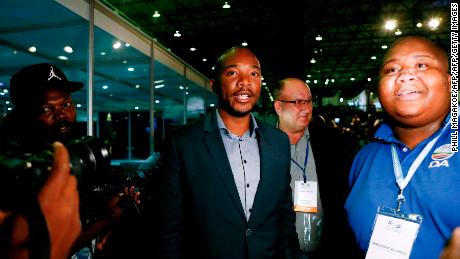 South African main opposition party Democratic Alliance (DA) leader Mmusi Maimane arrives at the Independent Electoral Commission (IEC) Results Operations Centre in Pretoria, South Africa.