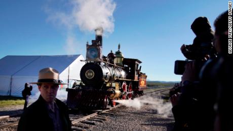 The 119 steam engine appears in the 150th anniversary of the Golden Spike Ceremony on May 10.