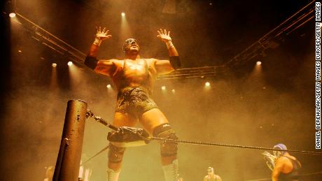 Silver King celebrates after a win at the Roundhouse in London in 2008.