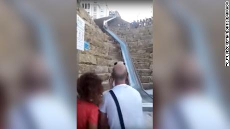 Videos and images circulated on social media of people flying off the end of the slide. 