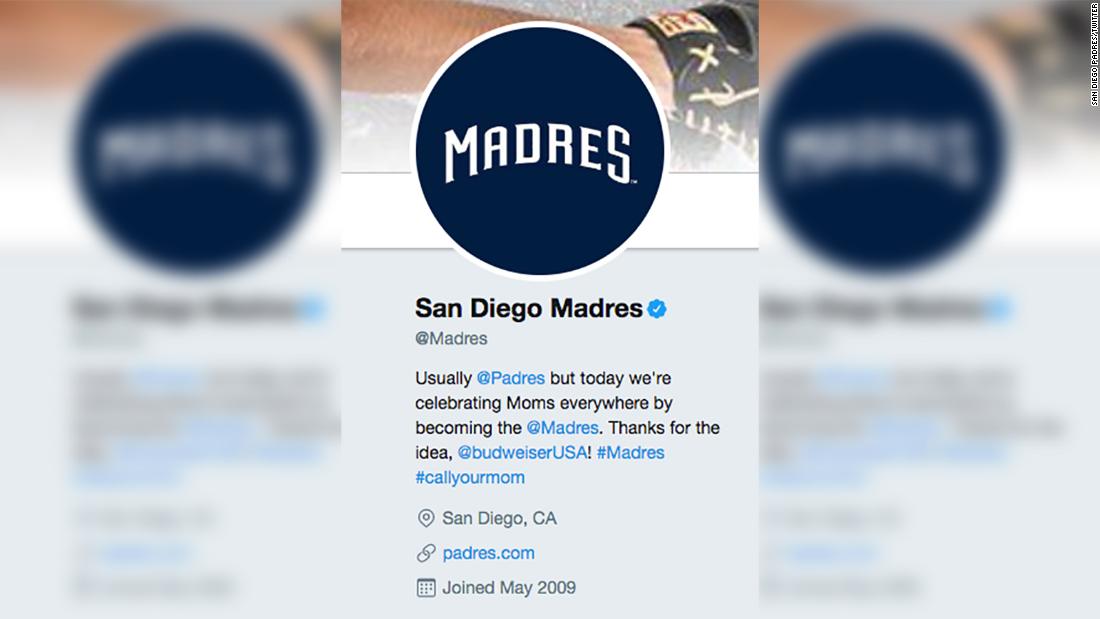 Padres lost Twitter handle after changing it to Madres on Mother's Day