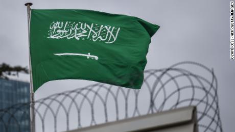 A Saudi Arabia flag flies on the top of the country&#39;s consulate building in Istanbul. 