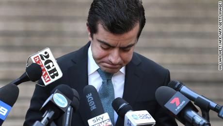 Australian Labor Party&#39;s Senator Sam Dastyari fronts the media in Sydney on September 6, 2016, to make a public apology after asking a company with links to the Chinese government to pay a $1,273 bill incurred by his office.