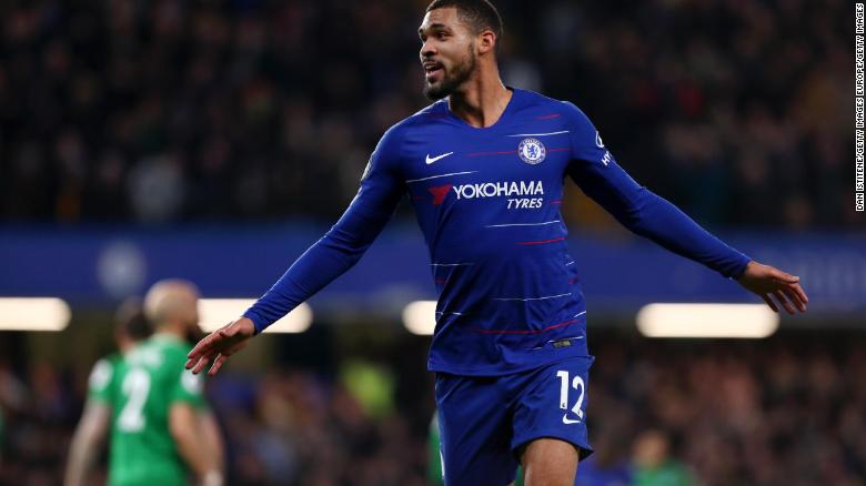 Ruben Loftus-Cheek celebrates after scoring in a Premier League game against Brighton in April.