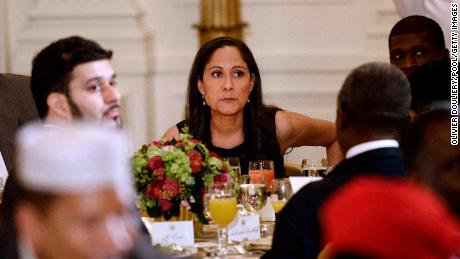 Sakina Jaffrey attends the annual Iftar dinner celebrating the Muslim holy month of Ramadan hosted by ex-US President Barack Obama in the White House on July 22, 2015 in Washington, DC. 