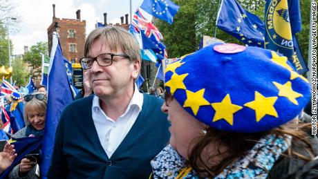 Guy Verhofstadt with a group of European Union supporters protesting against Brexit in London.