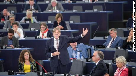 Guy Verhofstadt speaking at the European Parliament in Strasbourg. 