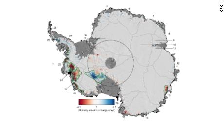 The study looks at changes in ice thickness from 1992-2017.