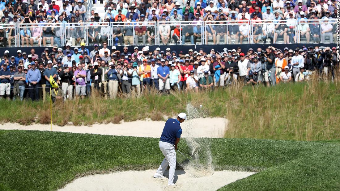 April&#39;s Masters victory felt a long time ago for Tiger Woods; the 15-time major winner regularly located both rough and bunker in a first round that lacked the control of last month.