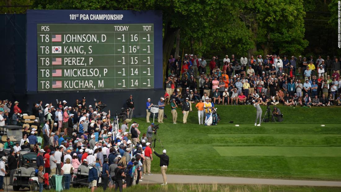 Dustin Johnson, the world No.1 and a favorite among many experts, tees off at the 17th.