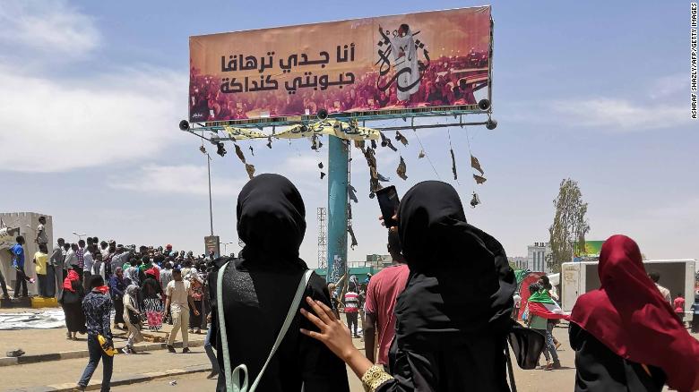 A billboard depicts Alaa Salah, a Sudanese activist who became an icon of the protest movement after a video of her leading demonstrators&#39; chants went viral.