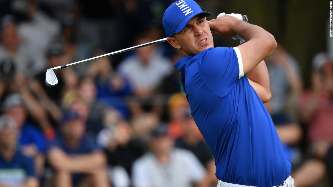 Brooks Koepka plays his shot from the 17th tee during the second round of the 2019 PGA Championship on Friday, May 17, in Farmingdale, New York. Koepka, in the lead after the second round, set a record for the lowest 36-hole score in major championship history.