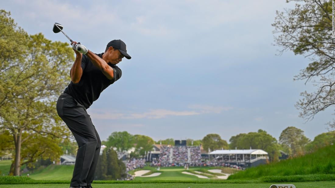 Tiger Woods tees off on the 18th hole. Woods failed to make the cut for the final two rounds after shooting a three-over 73, ending the tournament at five over.